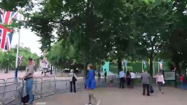 Union flags and barriers along The Mall before the 2017 review