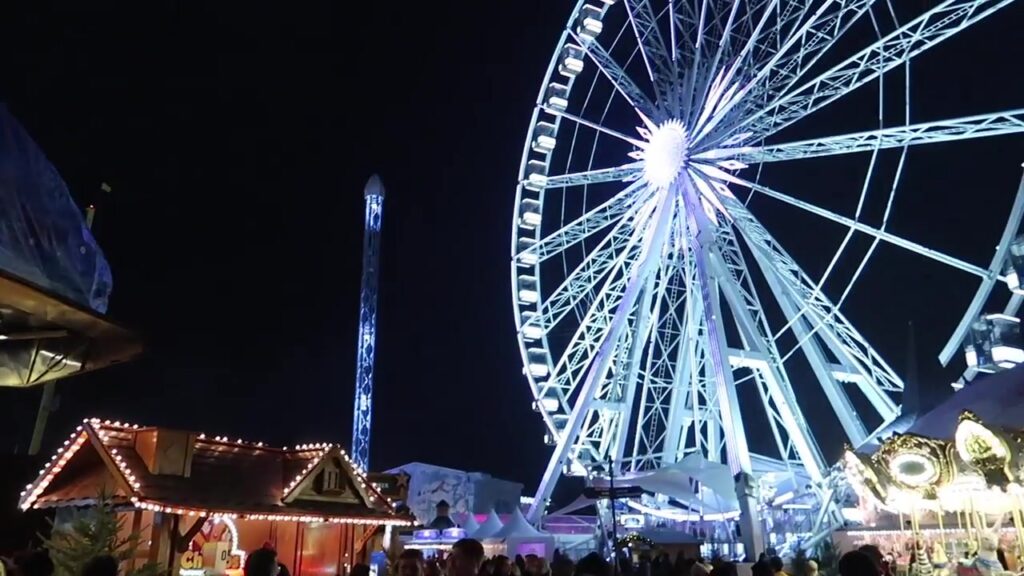 Illuminated giant wheel above Winter Wonderland 2018