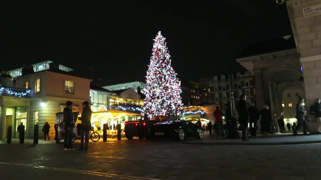 Covent Garden’s illuminated Christmas tree on the piazza in December 2015.