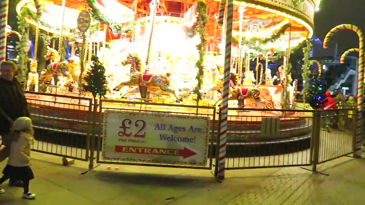 Illuminated carousel beside the South Bank Christmas market in 2015.