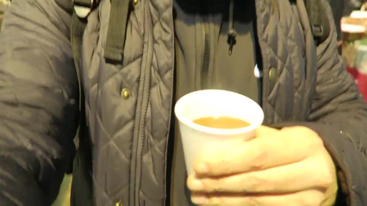 Barry holding a cup of mulled cider during the 2015 South Bank visit