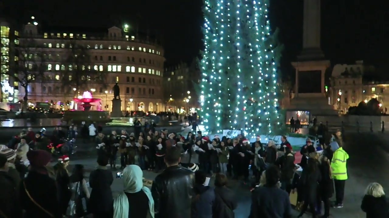 People gathered around the Trafalgar Square Christmas tree in December 2015.