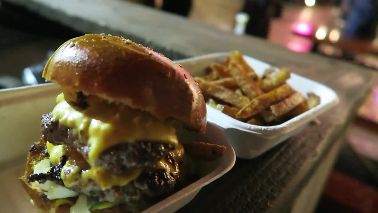 A close view of the burger