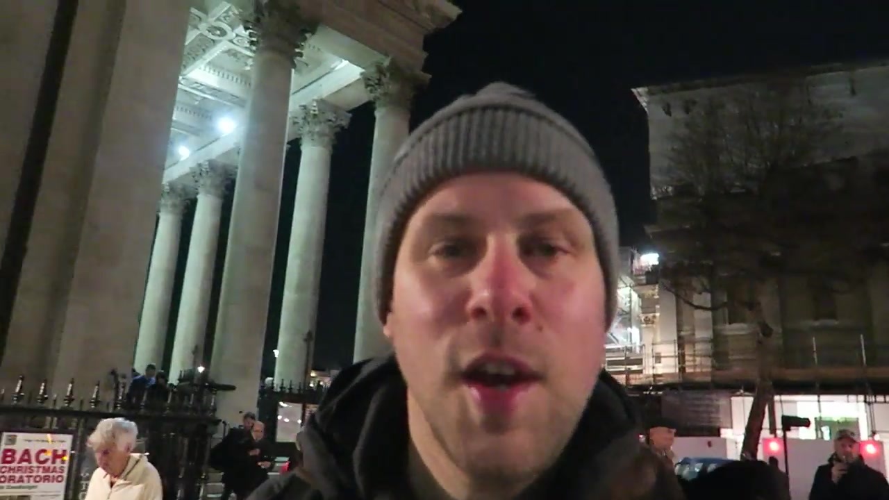 Barry Roberts outside St Martin-in-the-Fields during Vlogmas 2015.
