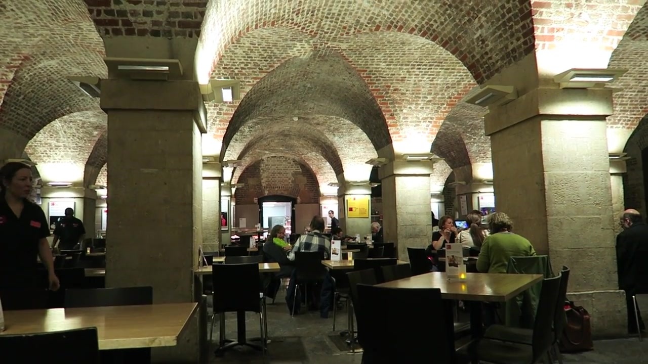Tables and brick vaults inside the Café in the Crypt at St Martin-in-the-Fields in 2015.