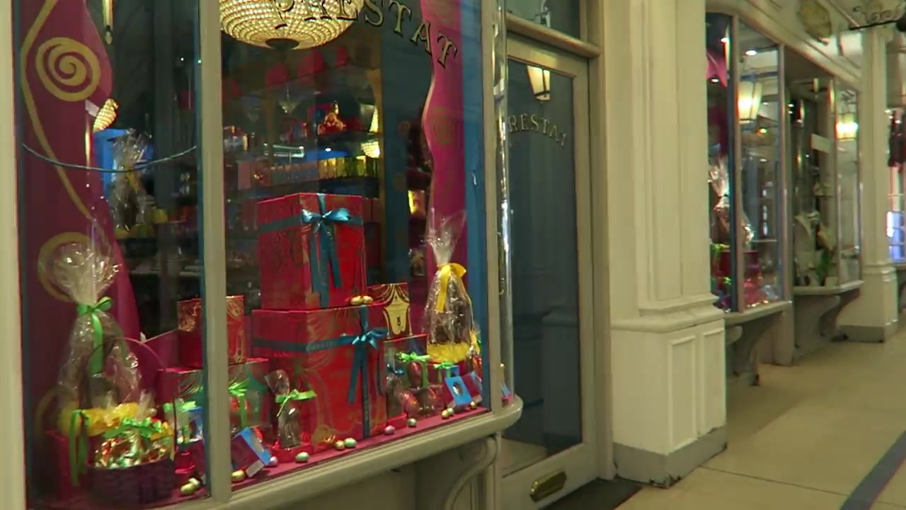 Prestat’s colourful shop window in Princes Arcade during the Easter visit.