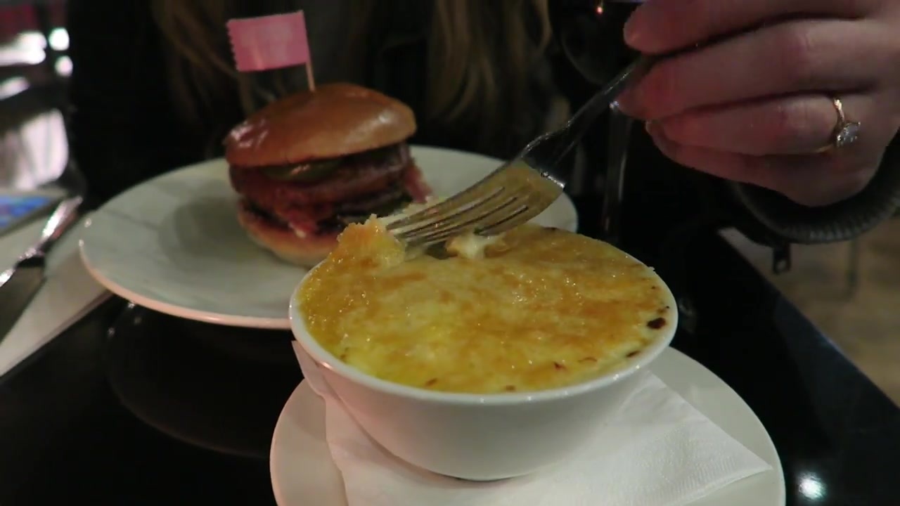 Baked macaroni cheese alongside the burgers at Byron.