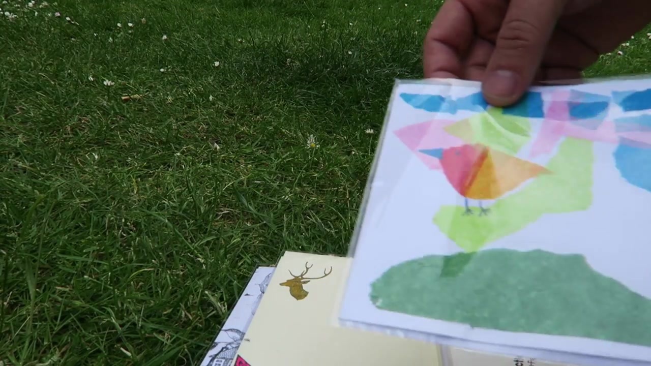 A colourful handmade card bought from the charity stall in 2015.