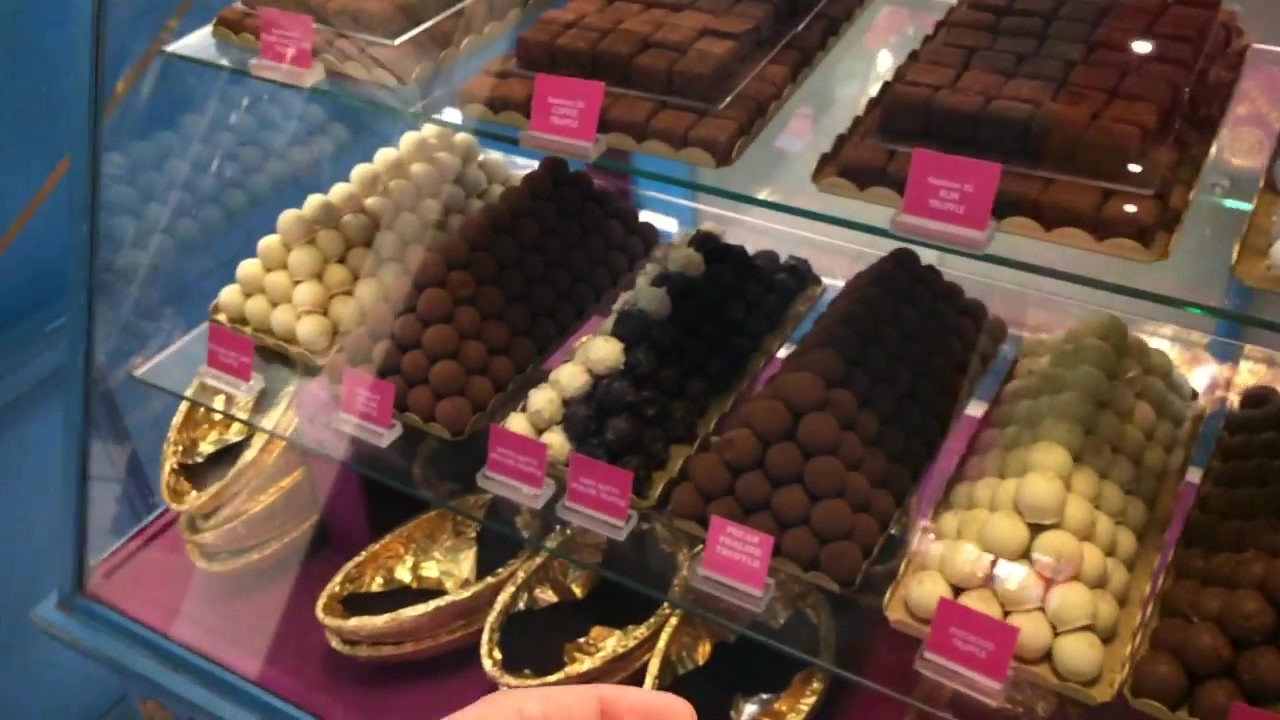 Truffles and chocolates displayed inside Prestat in March 2015.