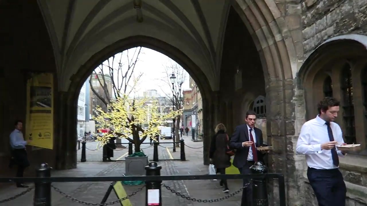 View through the stone archway of St John’s Gate in Clerkenwell
