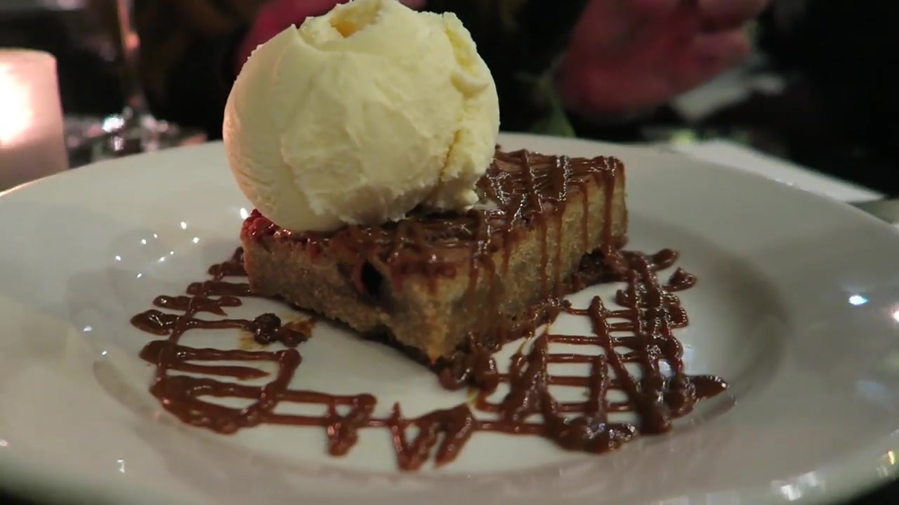 The caramel and honeycomb blondie with vanilla ice cream shared for dessert.
