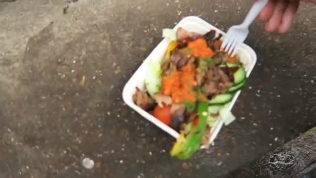 The lamb, salad and potatoes bought at Camden Market in 2016