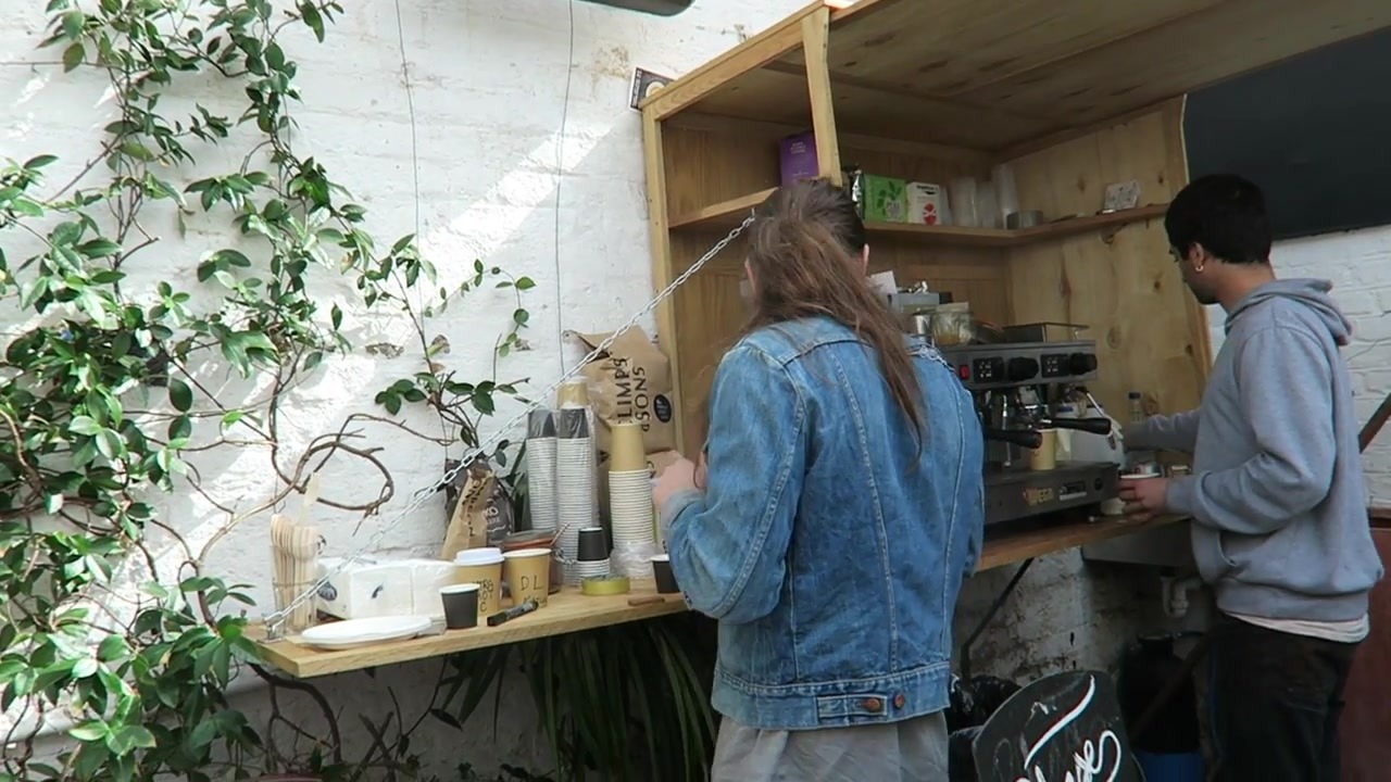 Coffee being prepared in the courtyard behind the Royal Oak