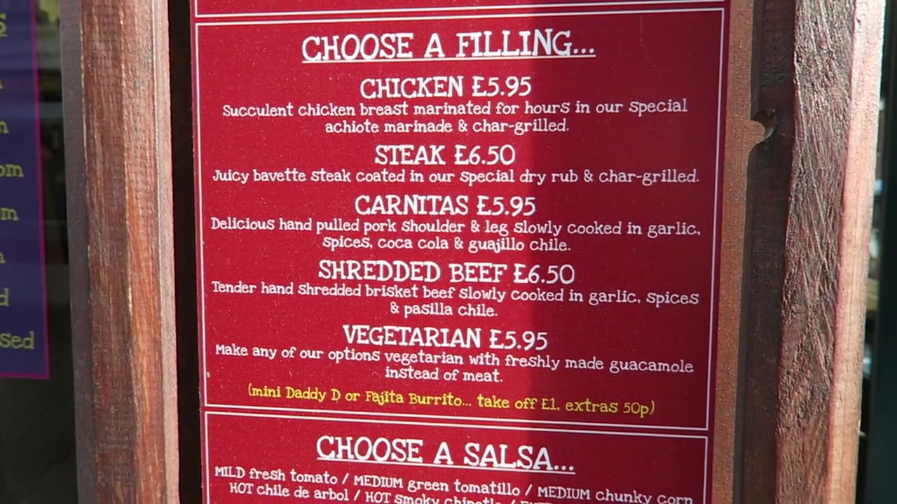 Daddy Donkey fillings and salsa menu filmed in February 2016