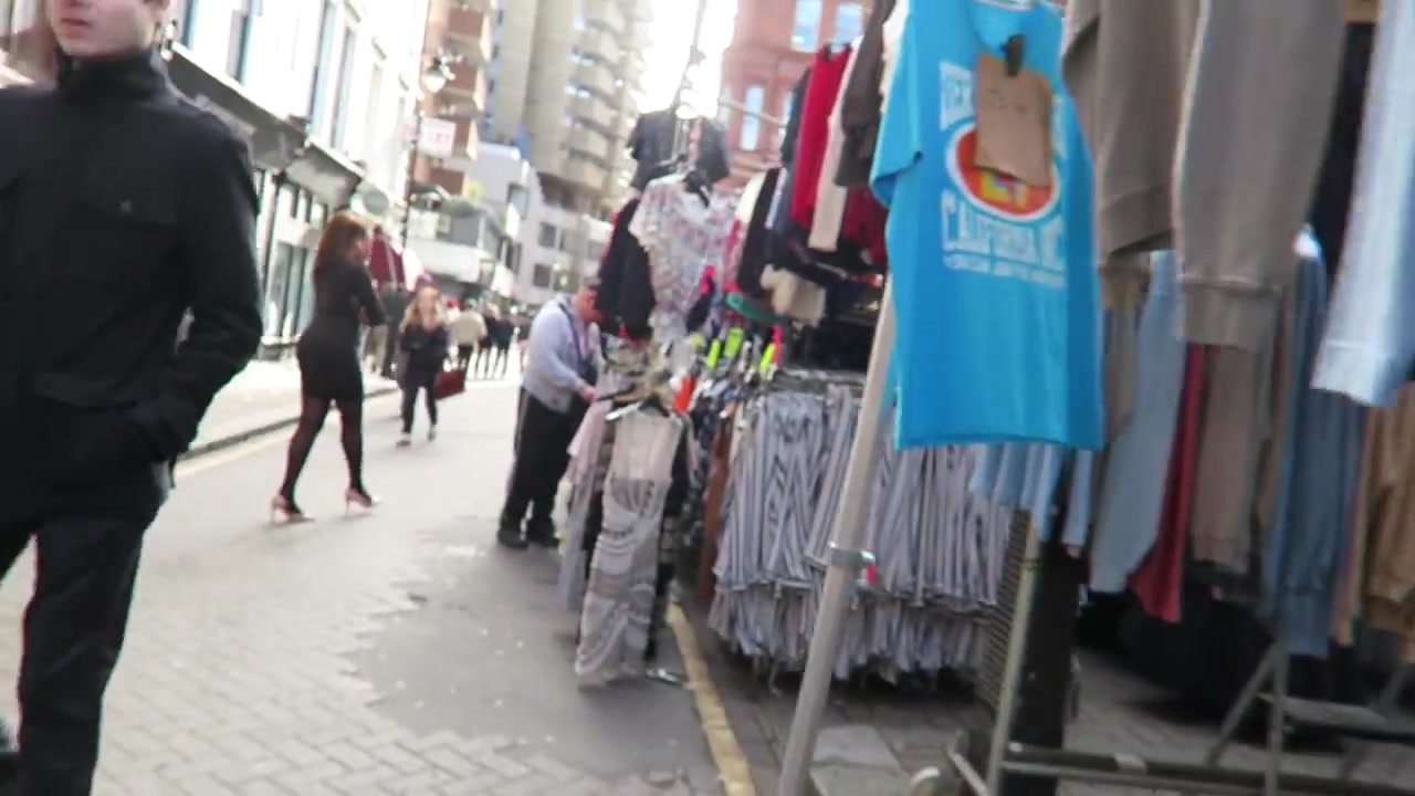 Clothing rails and stalls on Leather Lane during the archive walk