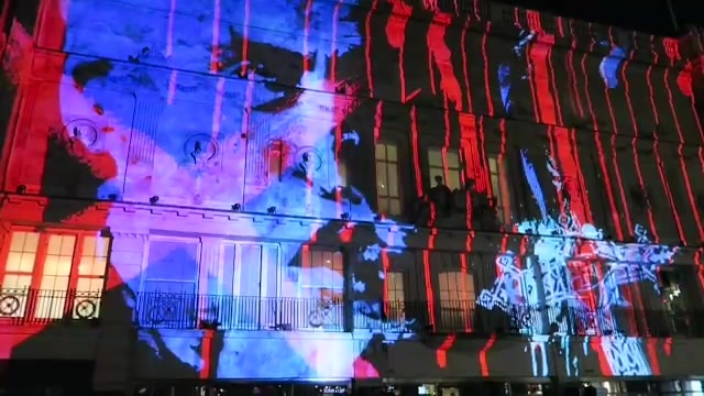 Colourful projection across the BAFTA building at 195 Piccadilly in 2016